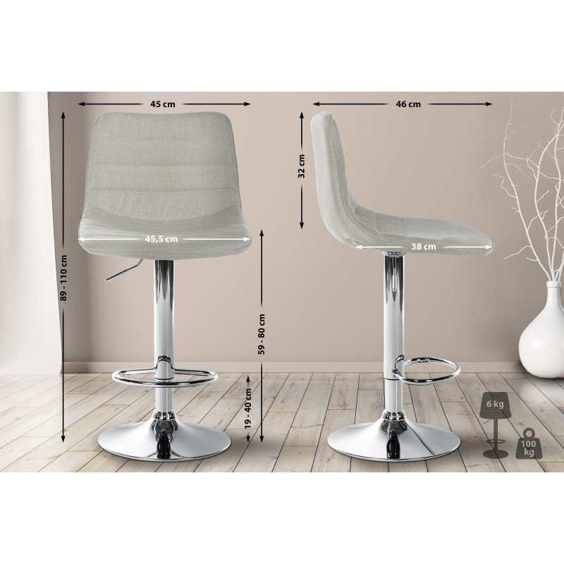 Lot de 2 tabourets de bar Lex tissu C crème