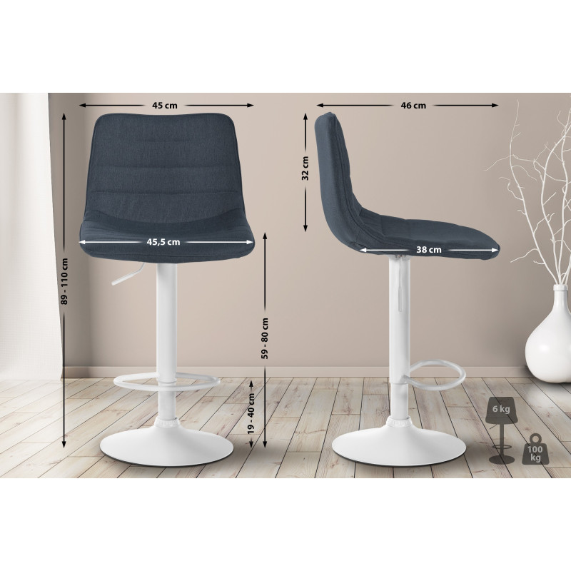 Lot de 2 tabourets de bar Lex tissu W gris foncé