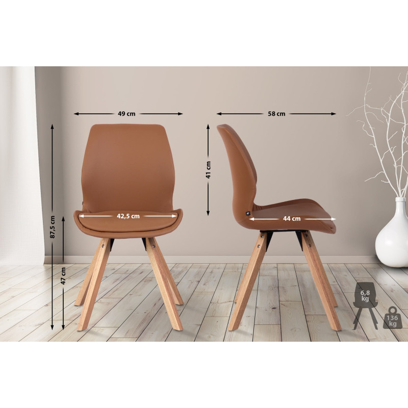Ensemble de 4 chaises Luna en similicuir marron clair