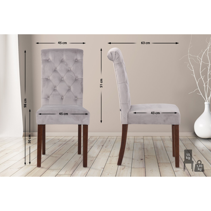 Ensemble de 2 chaises de salle à manger Lisburn en velours gris