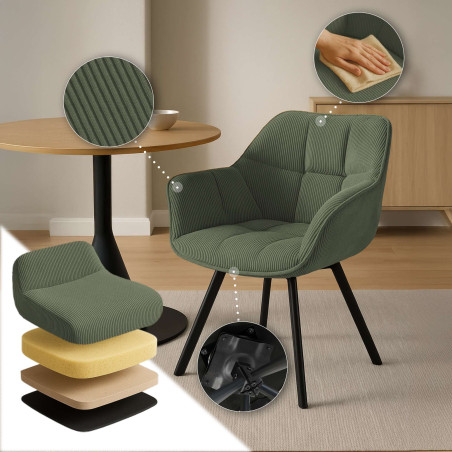 Chaise de salle à manger Jordi Cord, verte