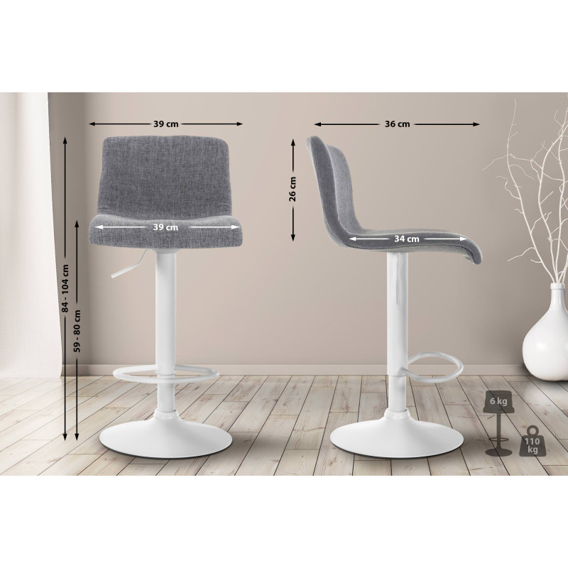 Tabouret de bar Hoover tissu W gris clair