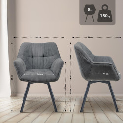 Chaise de salle à manger Jordi Cord, gris foncé