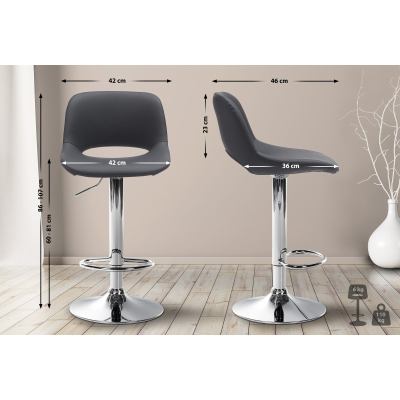 Lot de 2 tabourets de bar Camden, similicuir, chrome-noir