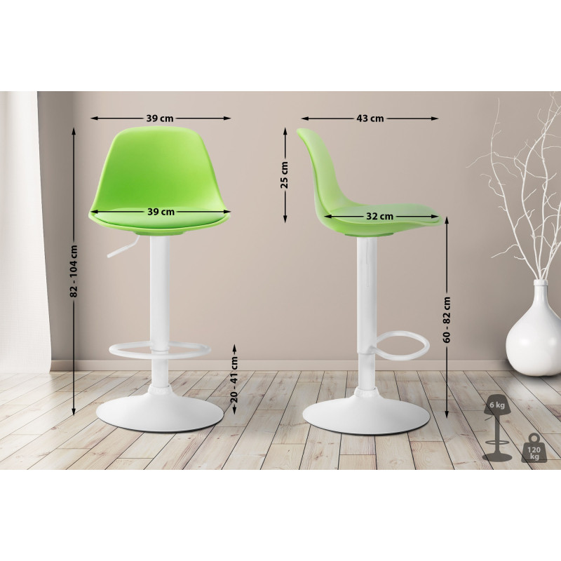 Tabouret de bar Kiel en cuir artificiel blanc vert