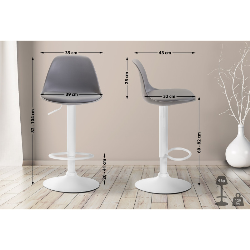 Tabouret de bar Kiel en cuir artificiel blanc gris