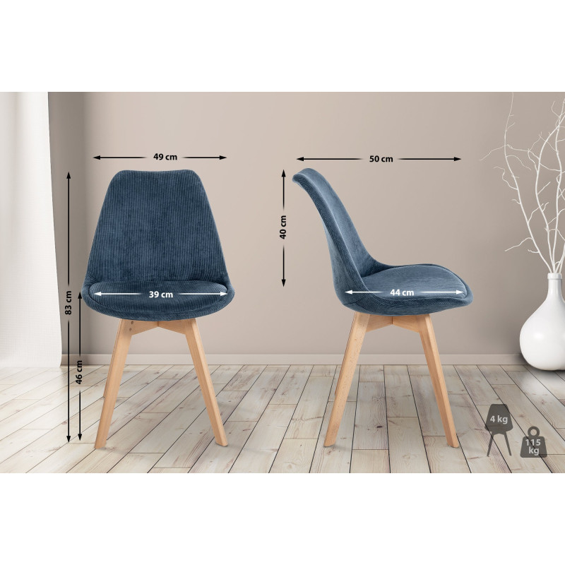 Chaise Linares Cord, bleu foncé