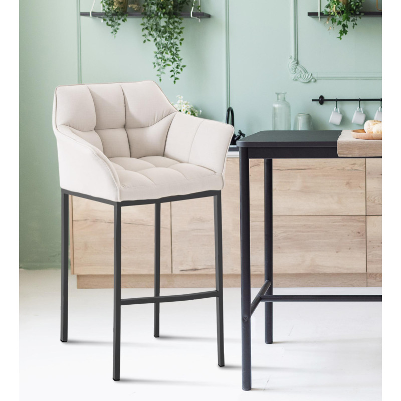 Tabouret de bar en tissu Damaso B avec structure à 4 pieds blanc
