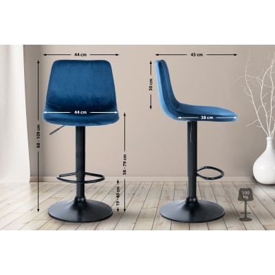 Lot de 2 tabourets de bar Divo velours noir