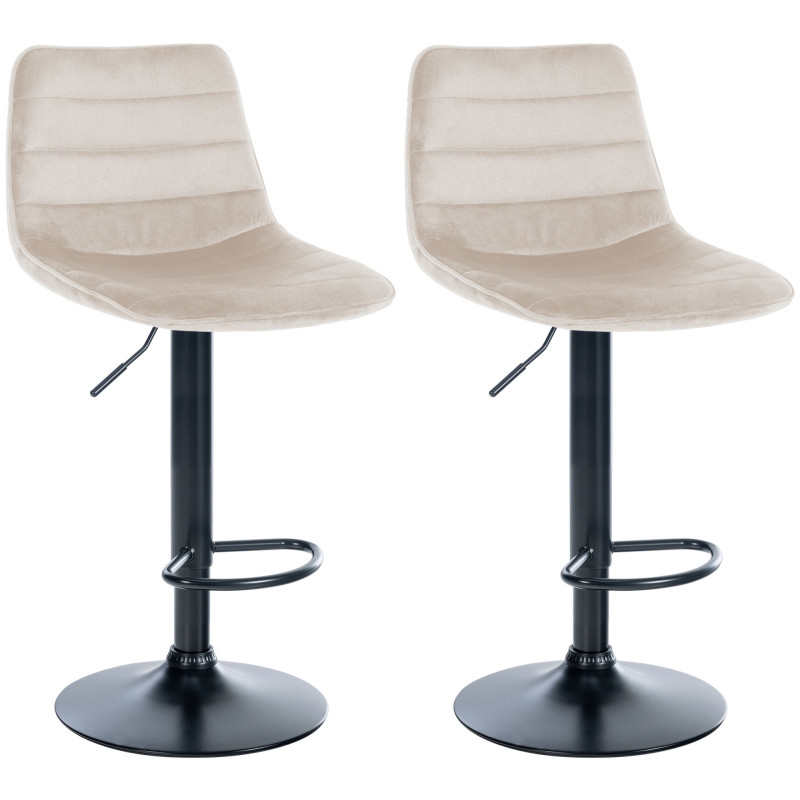 Lot de 2 tabourets de bar Lex velours noir crème