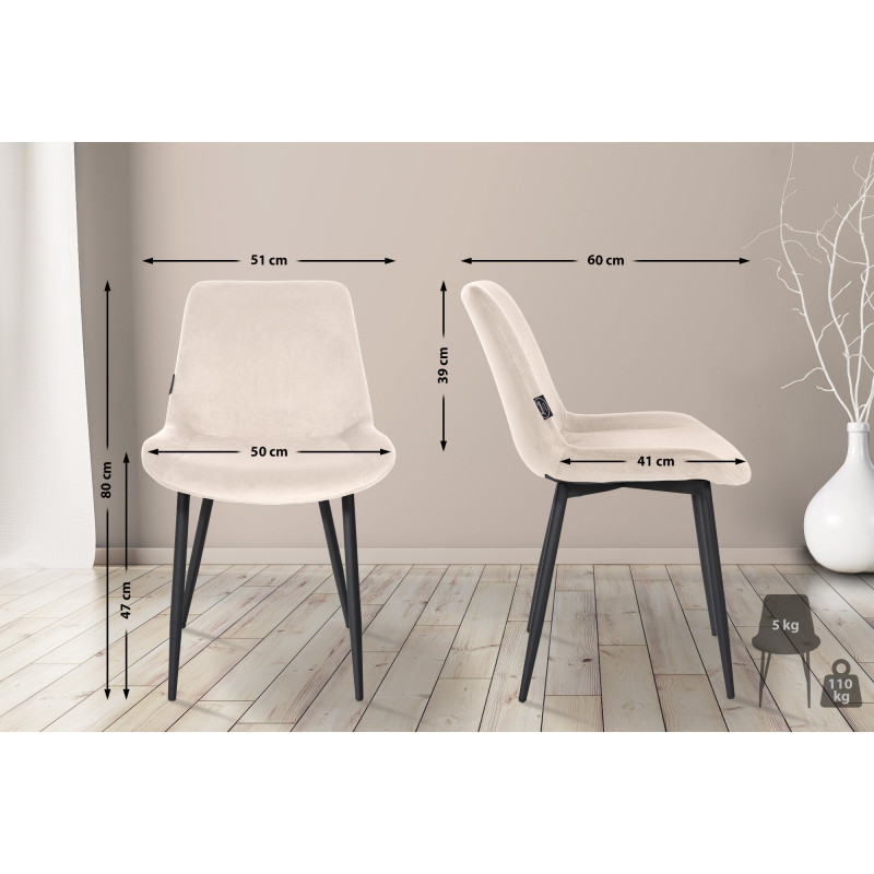 Ensemble de 2 chaises de salle à manger Victoria en velours crème