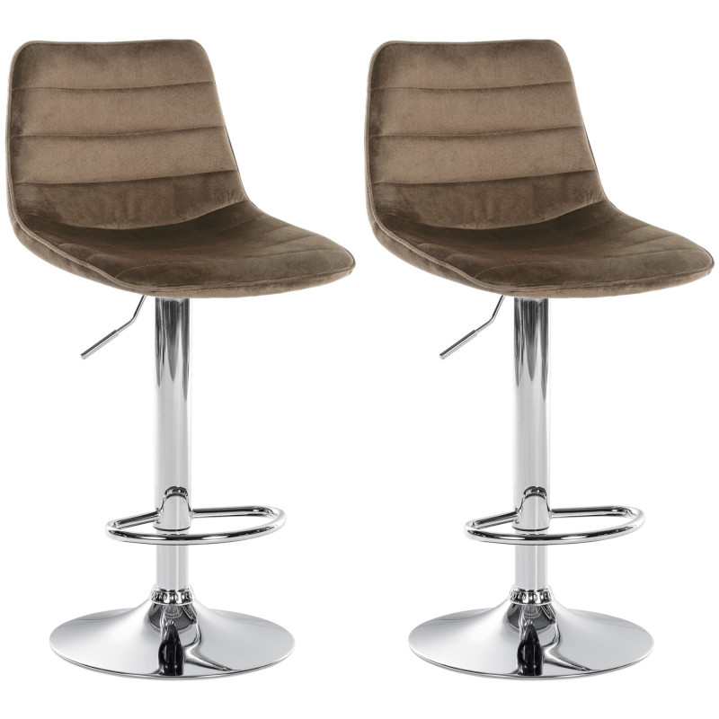 Lot de 2 tabourets de bar Lex velours chrome marron