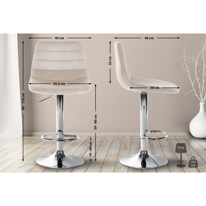 Set di 2 sgabelli da bar Lex in velluto cromato color crema

