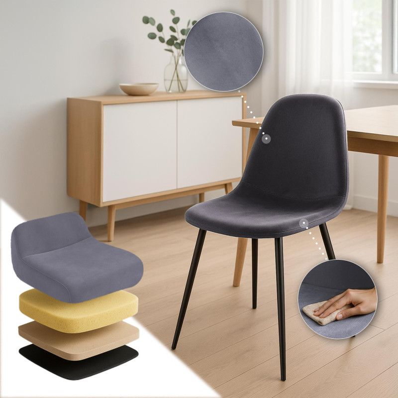 Ensemble de 4 chaises de salle à manger Napier en velours gris foncé