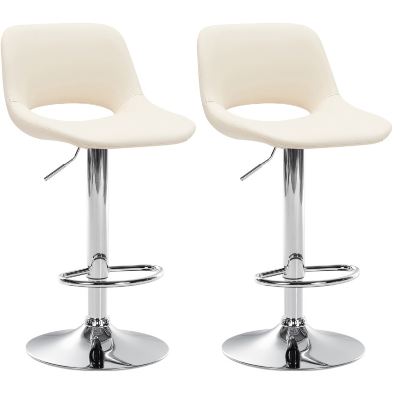 Lot de 2 tabourets de bar Camden, simili cuir, chrome et crème