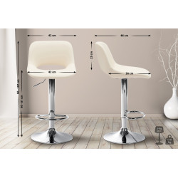 Lot de 2 tabourets de bar Camden, simili cuir, chrome et crème