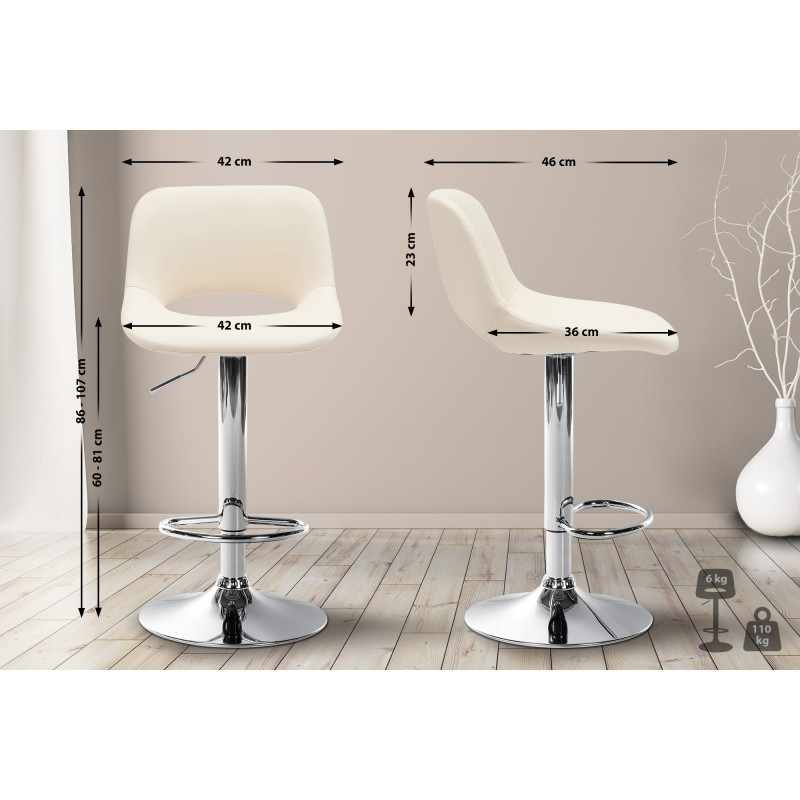 Lot de 2 tabourets de bar Camden, simili cuir, chrome et crème