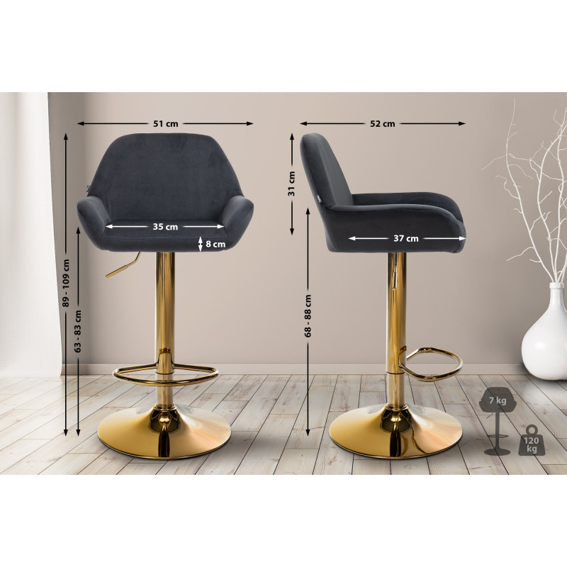 Lot de 2 tabourets de bar Braga Gold Velvet Noir