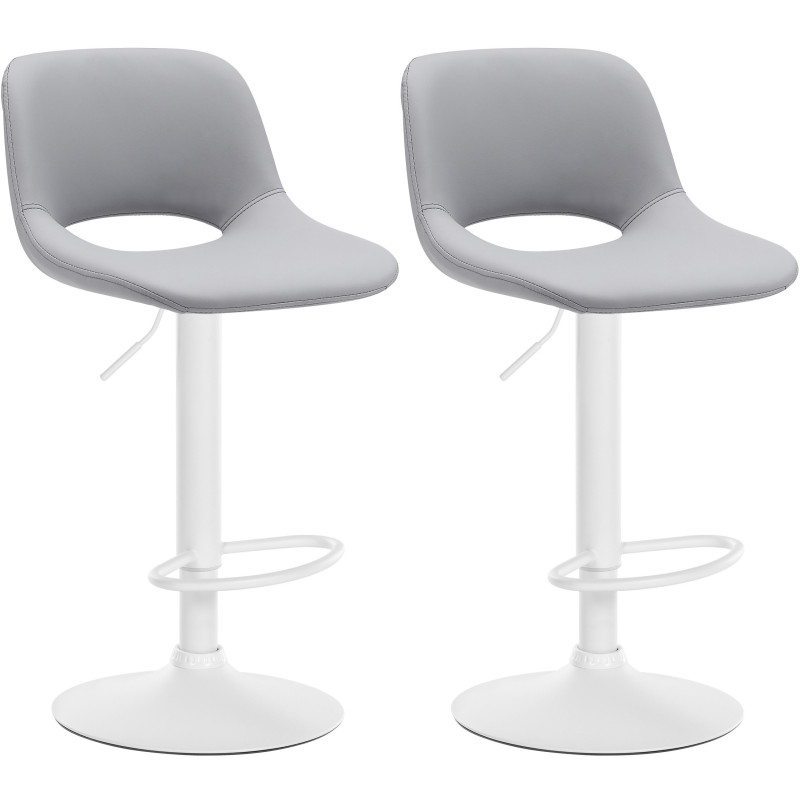 Lot de 2 tabourets de bar Camden, simili cuir, blanc/gris
