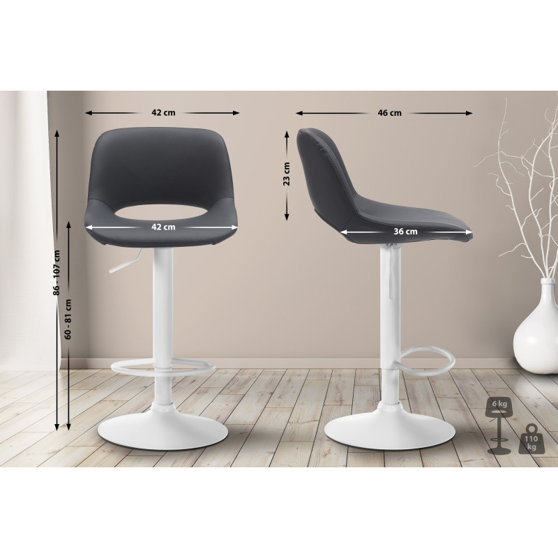 Lot de 2 tabourets de bar Camden, simili cuir, blanc/noir