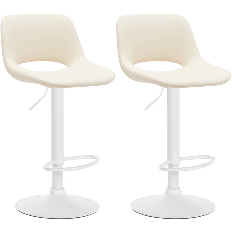 Lot de 2 tabourets de bar Camden, simili cuir, blanc et crème