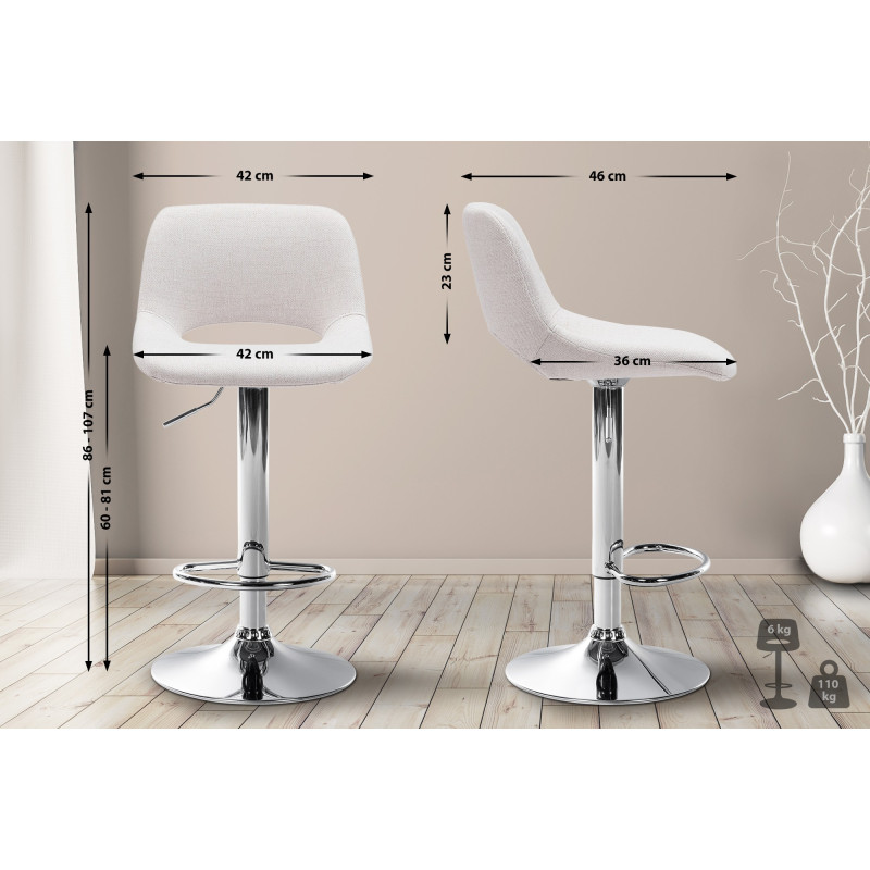 Lot de 2 tabourets de bar Camden en chrome et tissu crème