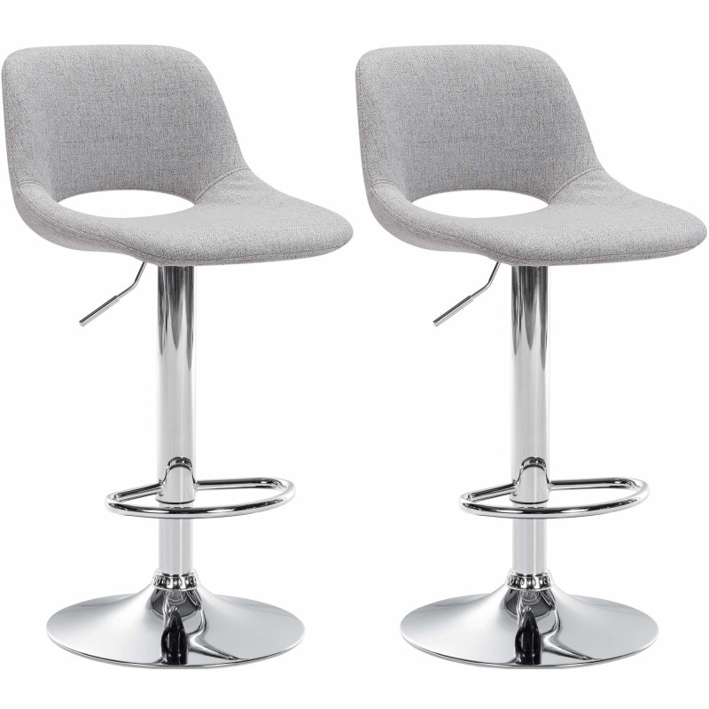 Lot de 2 tabourets de bar Camden en tissu chromé gris clair