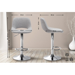 Lot de 2 tabourets de bar Camden en tissu chromé gris clair