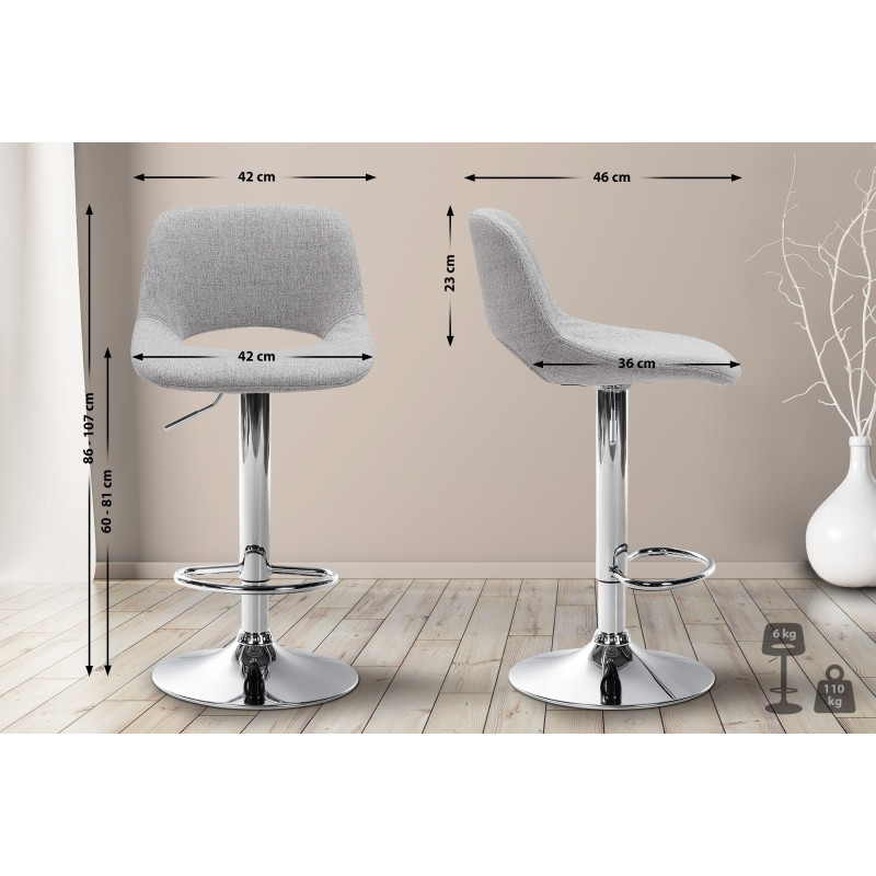 Lot de 2 tabourets de bar Camden en tissu chromé gris clair