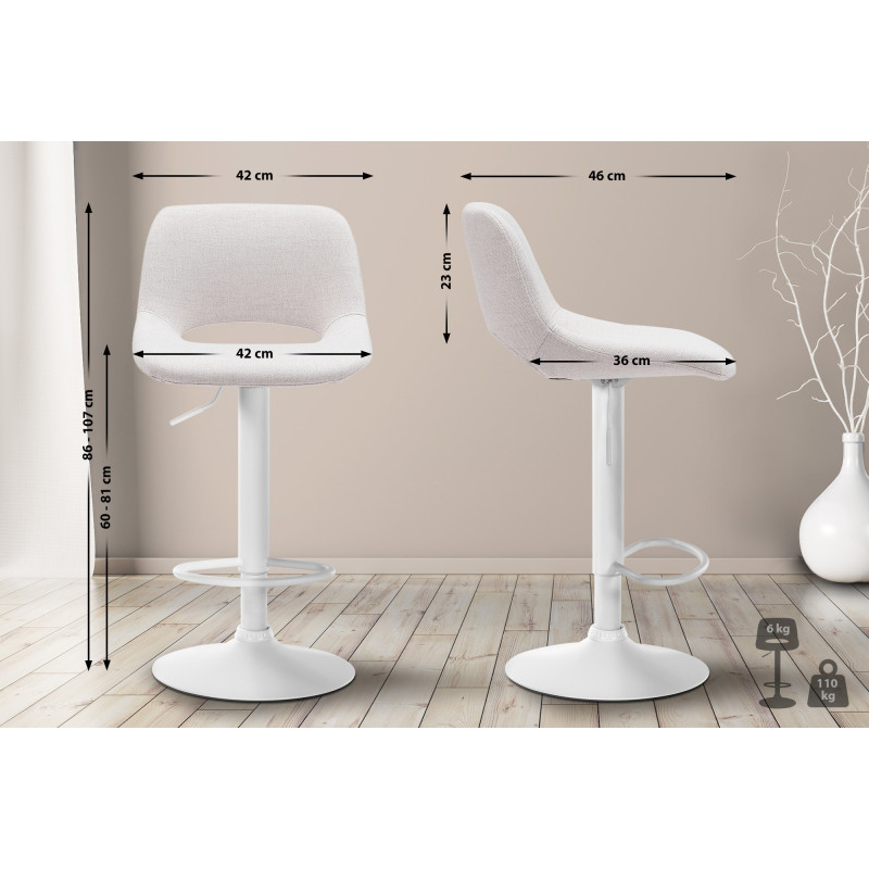 Lot de 2 tabourets de bar Camden en tissu blanc et crème