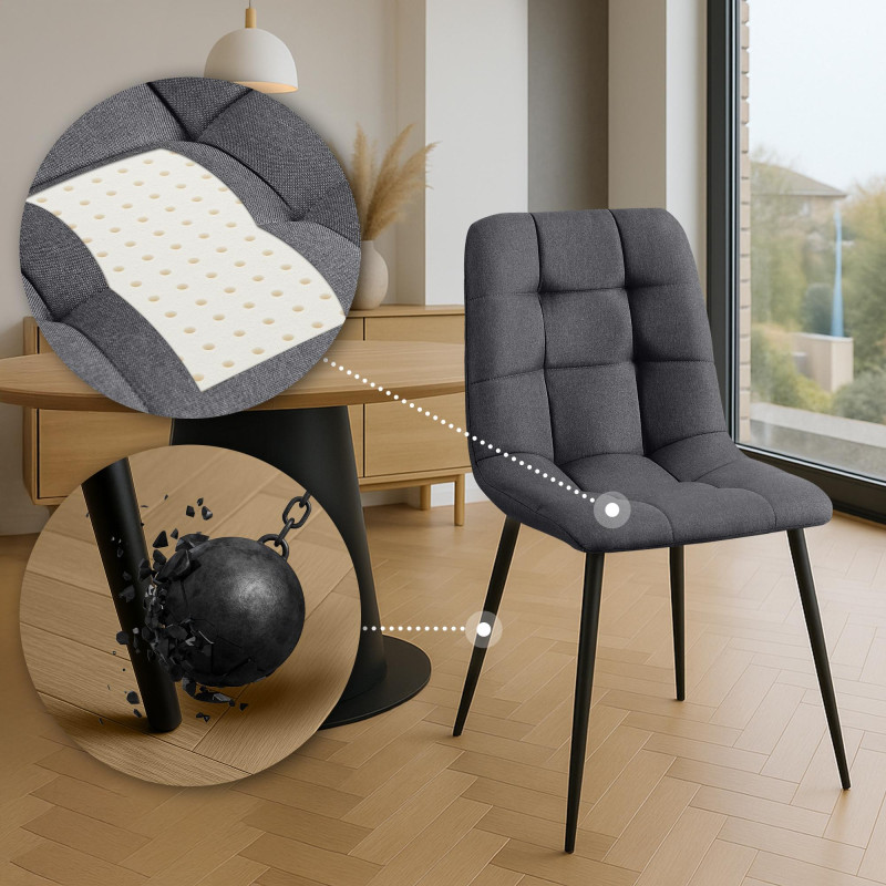 Ensemble de 4 chaises de salle à manger Antibes, tissu gris foncé