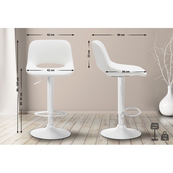 Tabouret de bar Camden simili cuir blanc