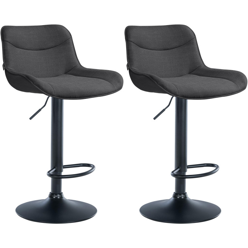 Lot de 2 tabourets de bar Vonore tissu noir gris foncé