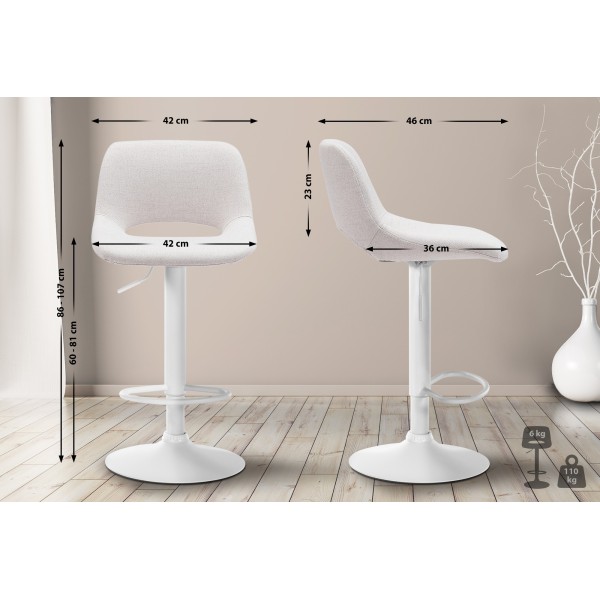 Tabouret de bar Camden tissu blanc