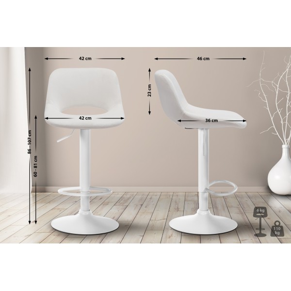 Tabouret de bar Camden velours blanc