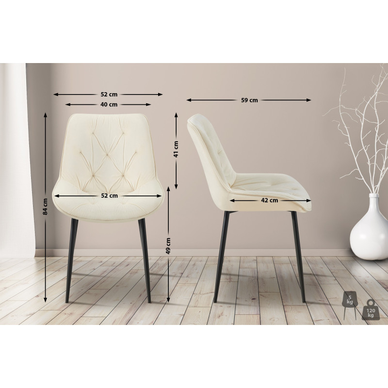 Chaise de salle à manger Wallace, velours, crème