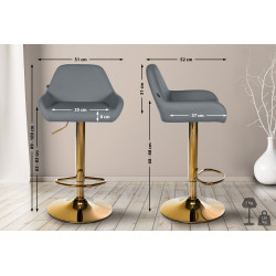 Lot de 2 tabourets de bar Braga Gold simili cuir gris