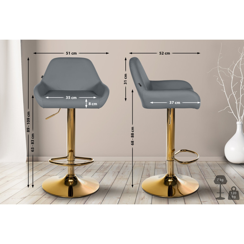 Lot de 2 tabourets de bar Braga Gold simili cuir gris