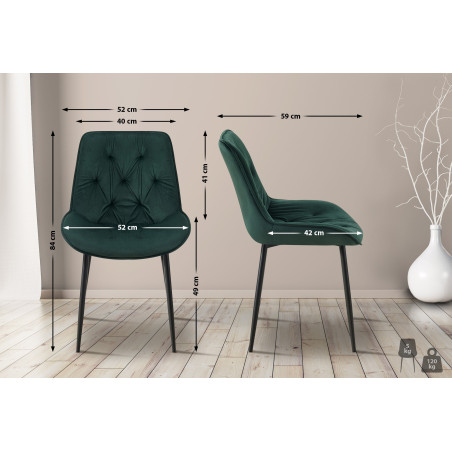 Chaise de salle à manger Wallace, velours, verte