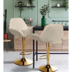 Lot de 2 tabourets de bar Braga Gold simili cuir crème