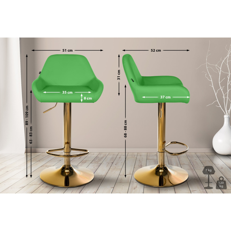 Lot de 2 tabourets de bar Braga Gold simili cuir vert