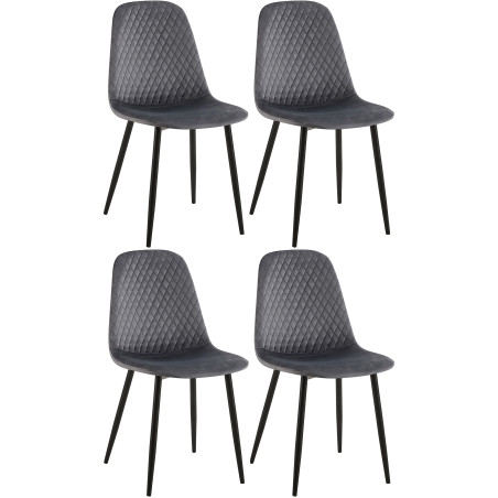 Ensemble de 4 chaises Giverny en velours gris foncé