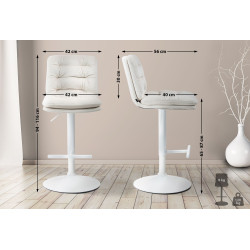 Lot de 2 tabourets de bar Damar velours blanc crème