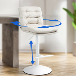 Lot de 2 tabourets de bar Damar velours blanc crème