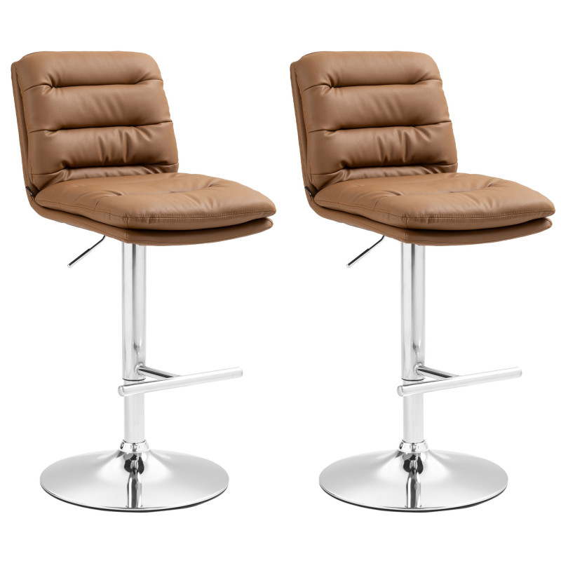 Lot de 2 tabourets de bar Damar simili cuir chromé marron clair