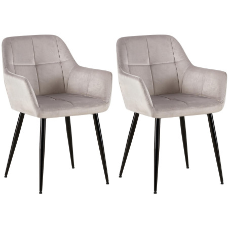 Ensemble de 2 chaises de salle à manger Emia en velours gris clair