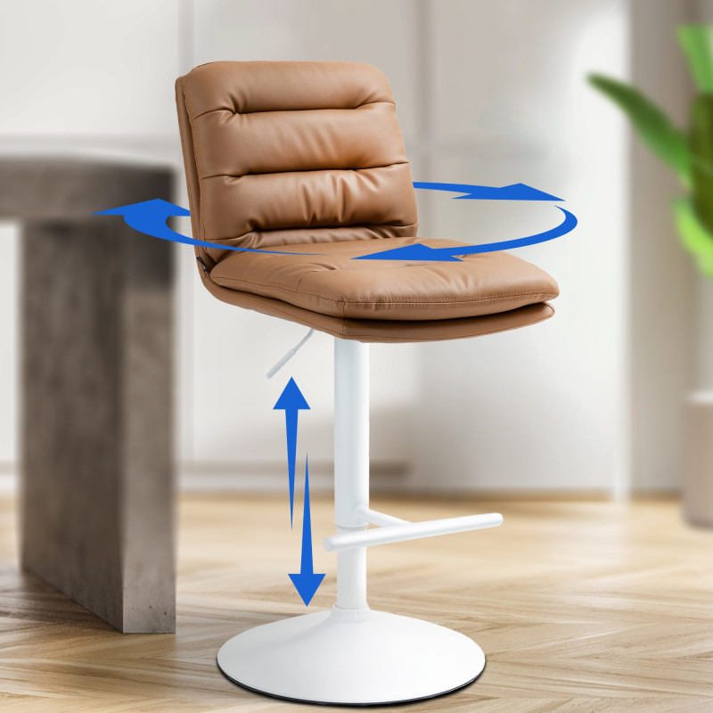 Lot de 2 tabourets de bar Damar, simili cuir, blanc, marron clair