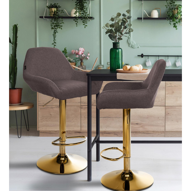 Lot de 2 tabourets de bar Braga Gold tissu marron