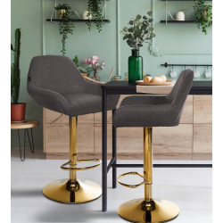 Lot de 2 tabourets de bar Braga Gold tissu gris foncé