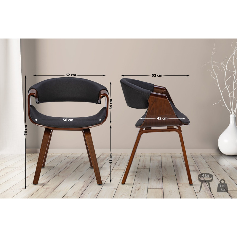 Ensemble de 2 chaises de salle à manger Foley, tissu noyer/noir